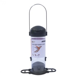 This feeder holds approximately 220g of sunflower hearts. A sleek, contemporary, robust feeder in grey.